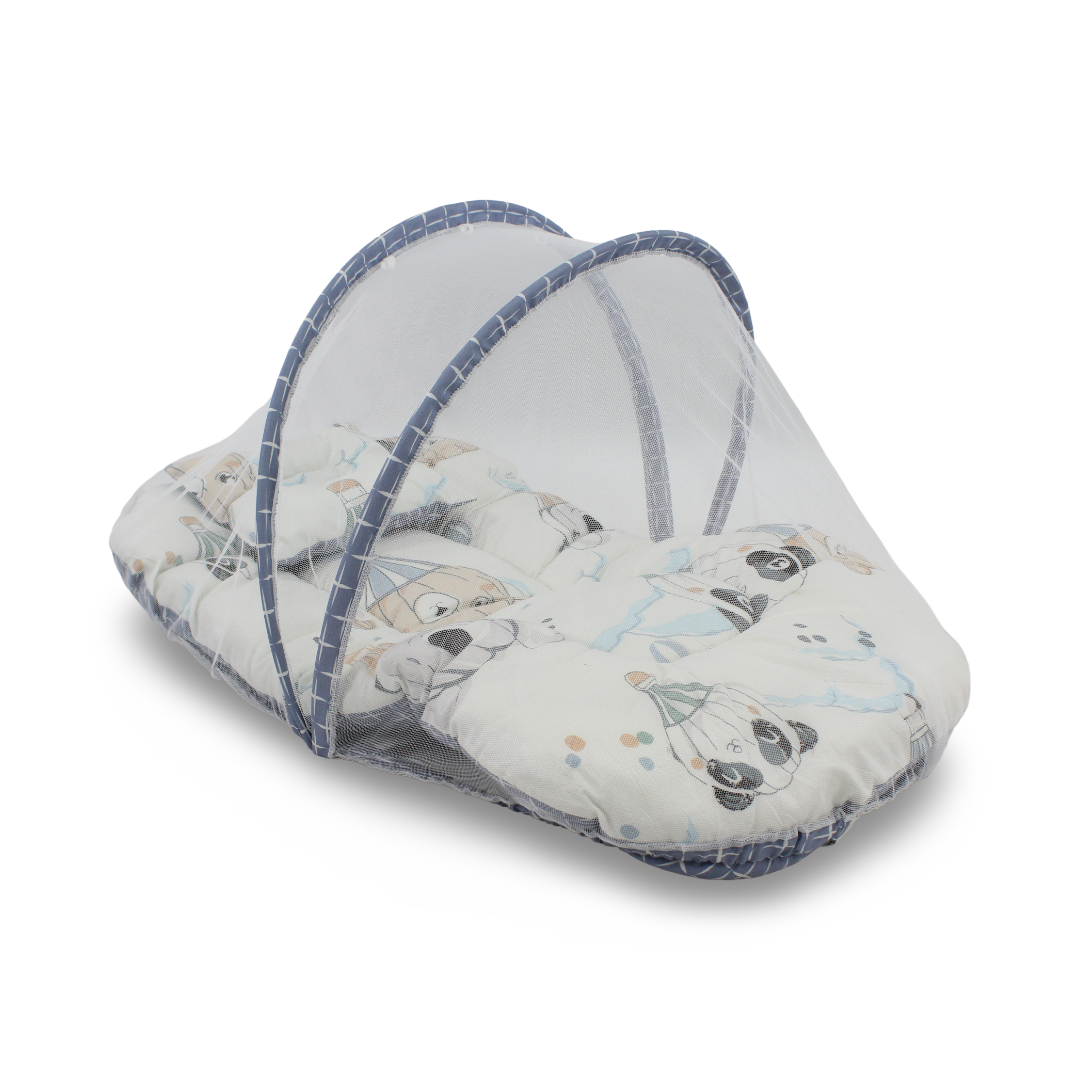 Cotton Mosquito Net – Blue with Blimp Print - Baby Essentials - Kiddy