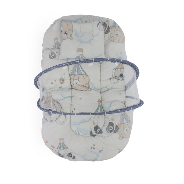 Cotton Mosquito Net – Blue with Blimp Print