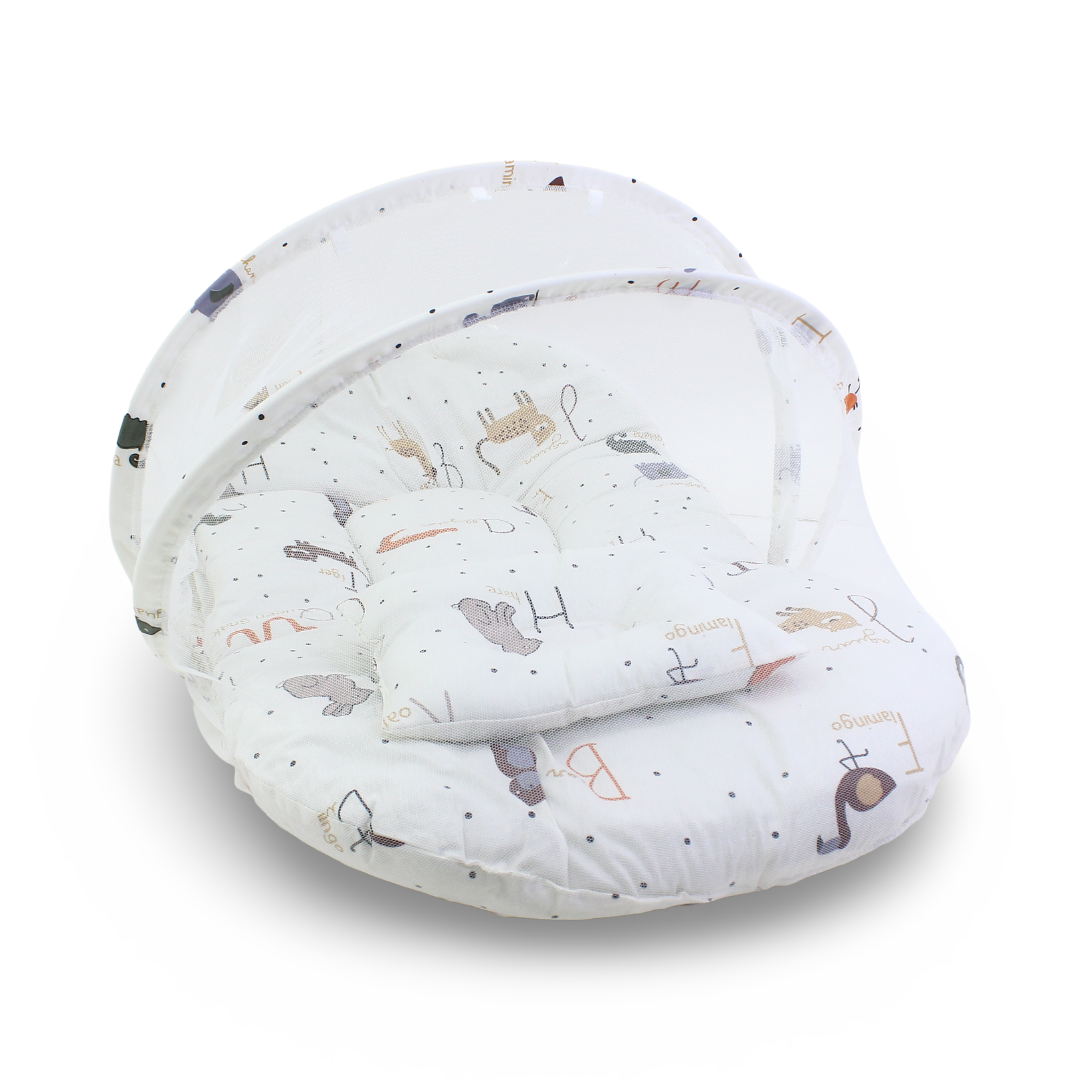 Cotton Mosquito Net – Off-White with Animals Print