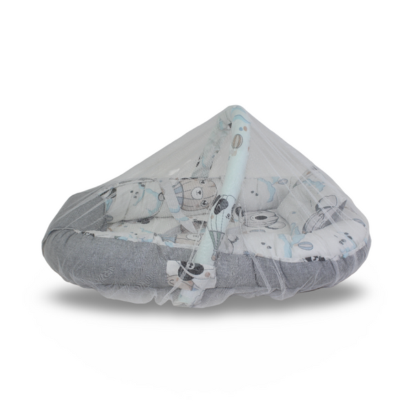 Cotton Baby Nest – Grey with Balloon Print