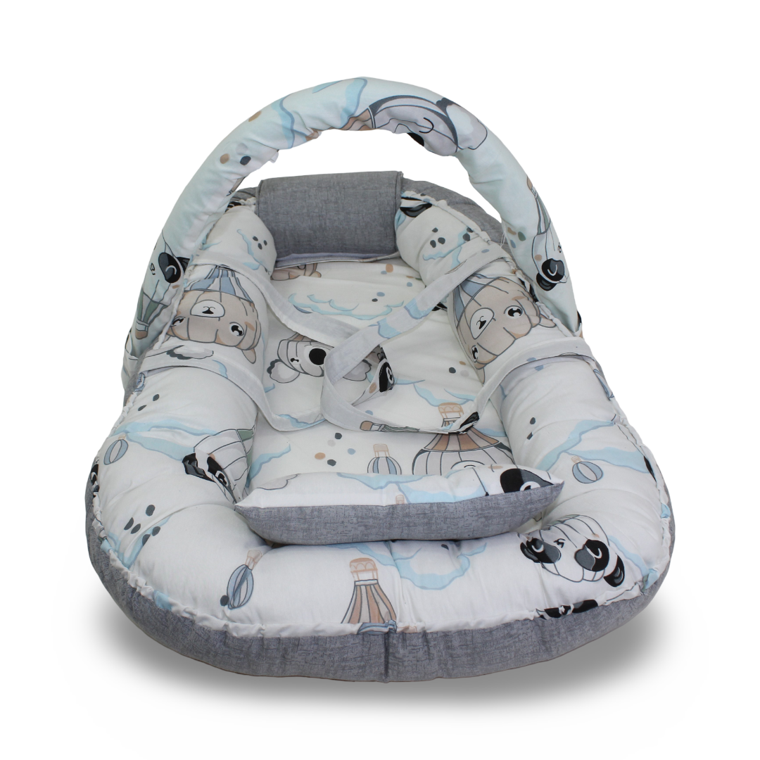 Cotton Baby Nest – Grey with Balloon Print