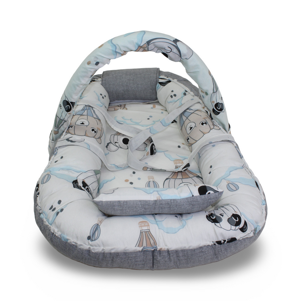 Cotton Baby Nest – Grey with Balloon Print
