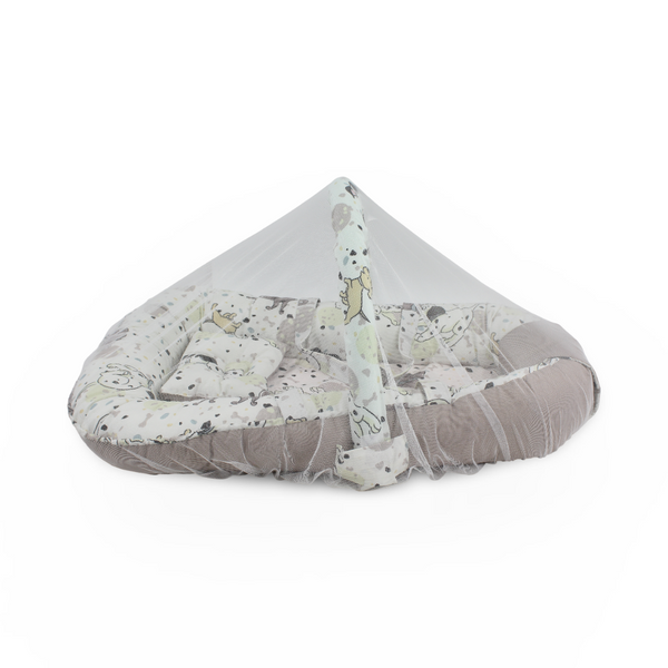 Cotton Baby Nest – Beige with Dalmation Print