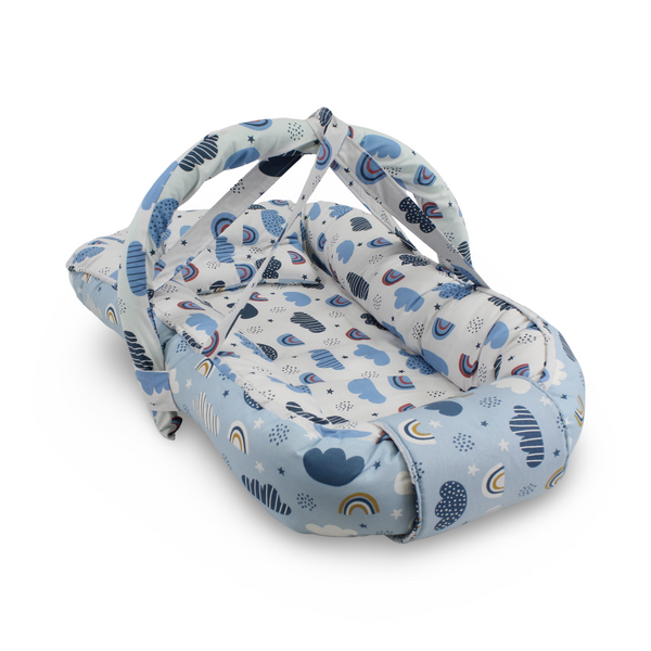 Cotton Baby Nest – Baby Blue with Rainbow Print