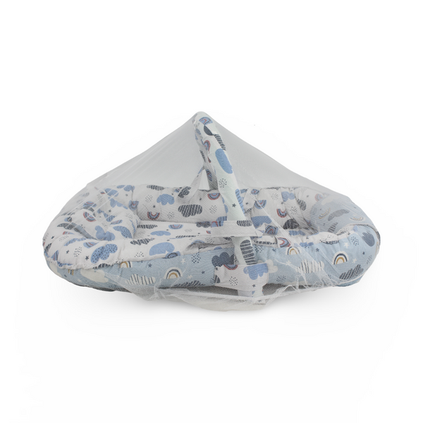 Cotton Baby Nest – Baby Blue with Rainbow Print