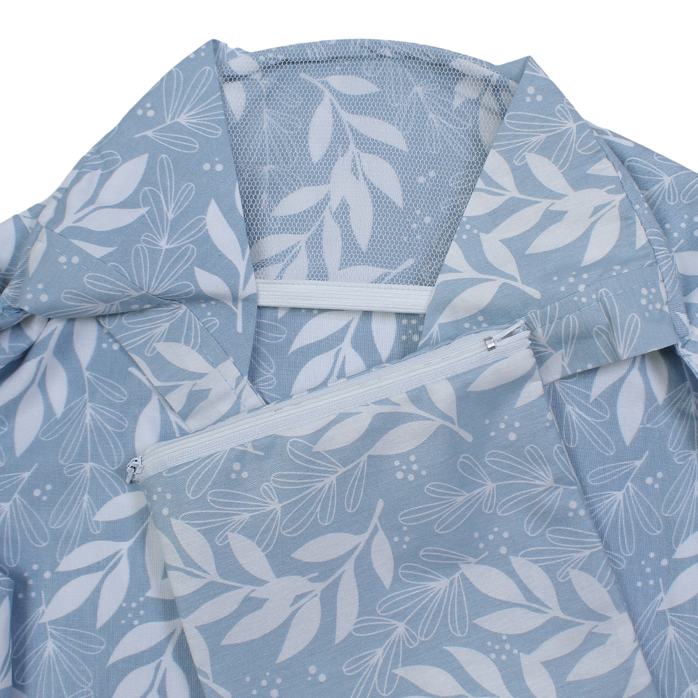 Cotton Nursing Cover – Blue with Leaves Print