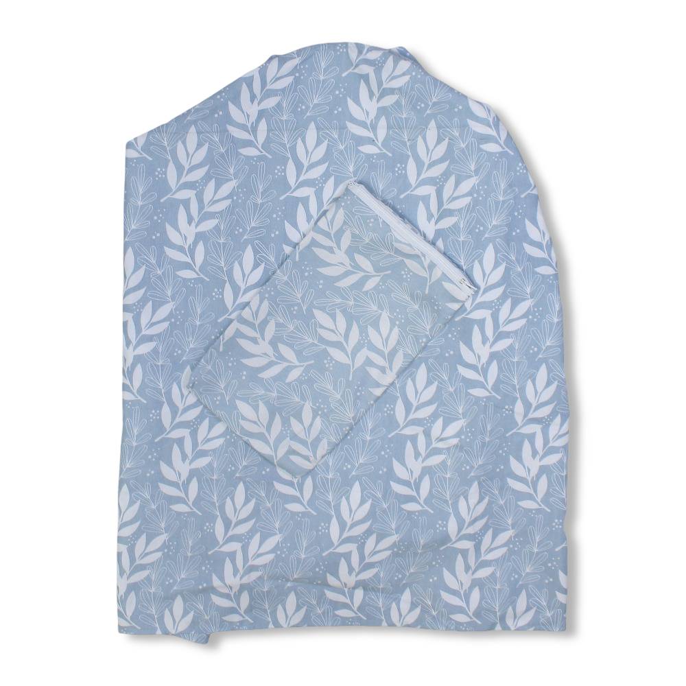 Cotton Nursing Cover – Blue with Leaves Print
