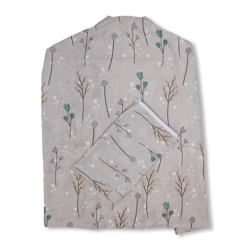 Cotton Nursing Cover – Beige with Flower Print
