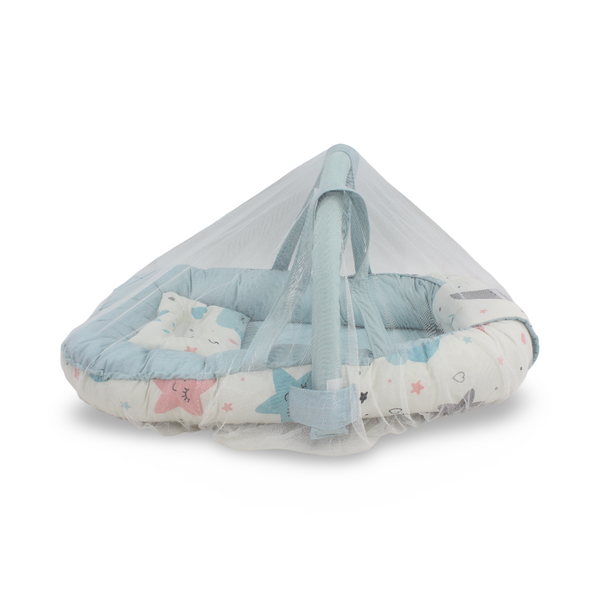 Cotton Baby Nest – Turquoise with Stars Print