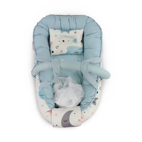 Cotton Baby Nest – Turquoise with Stars Print