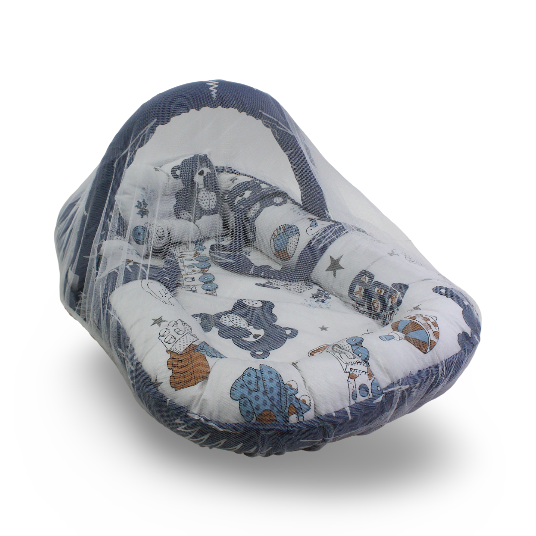 Kiddy Cotton Baby Nest – Navy with Bear Print