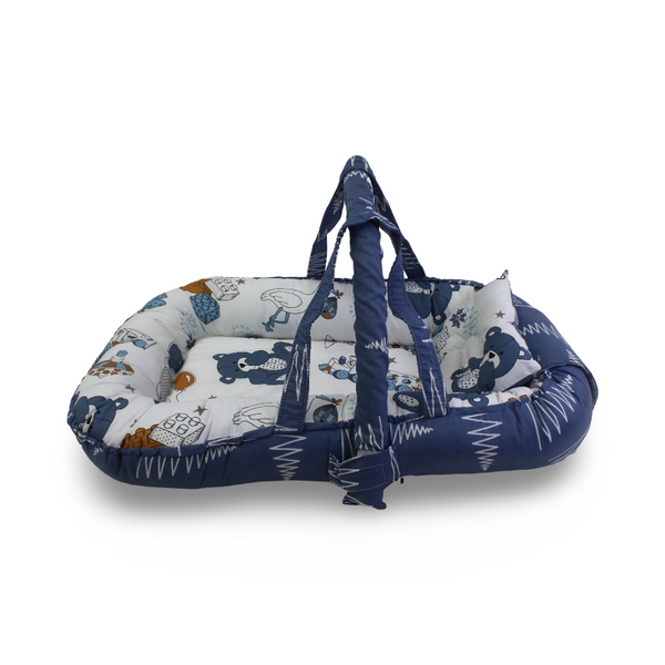 Kiddy Cotton Baby Nest – Navy with Bear Print