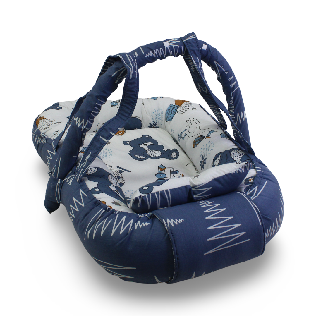 Kiddy Cotton Baby Nest – Navy with Bear Print