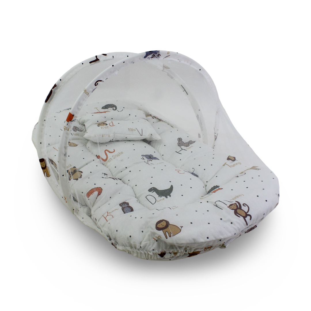 Kiddy Cotton Mosquito Net – Off-White with Animals Print - Baby Essentials