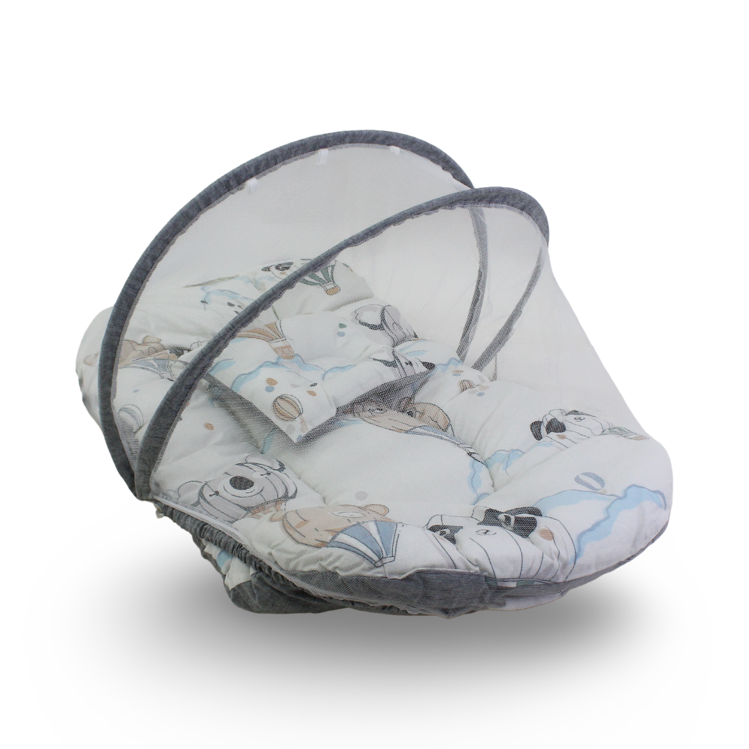 Cotton Mosquito Net – Off-White with Hot Air Balloon Print - Baby Essentials - Kiddy