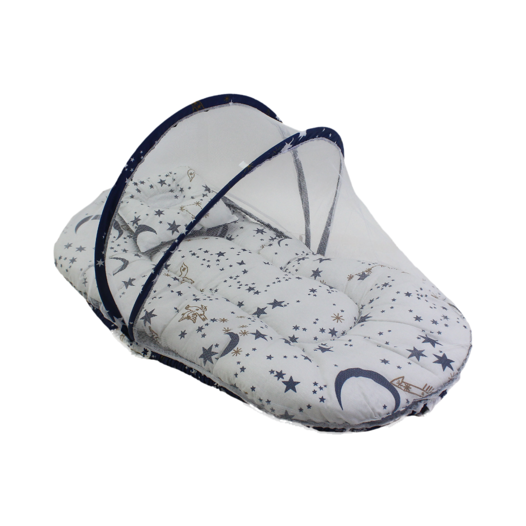 Kiddy Cotton Mosquito Net – Off-White with Stars & Moon Print - Baby Essentials