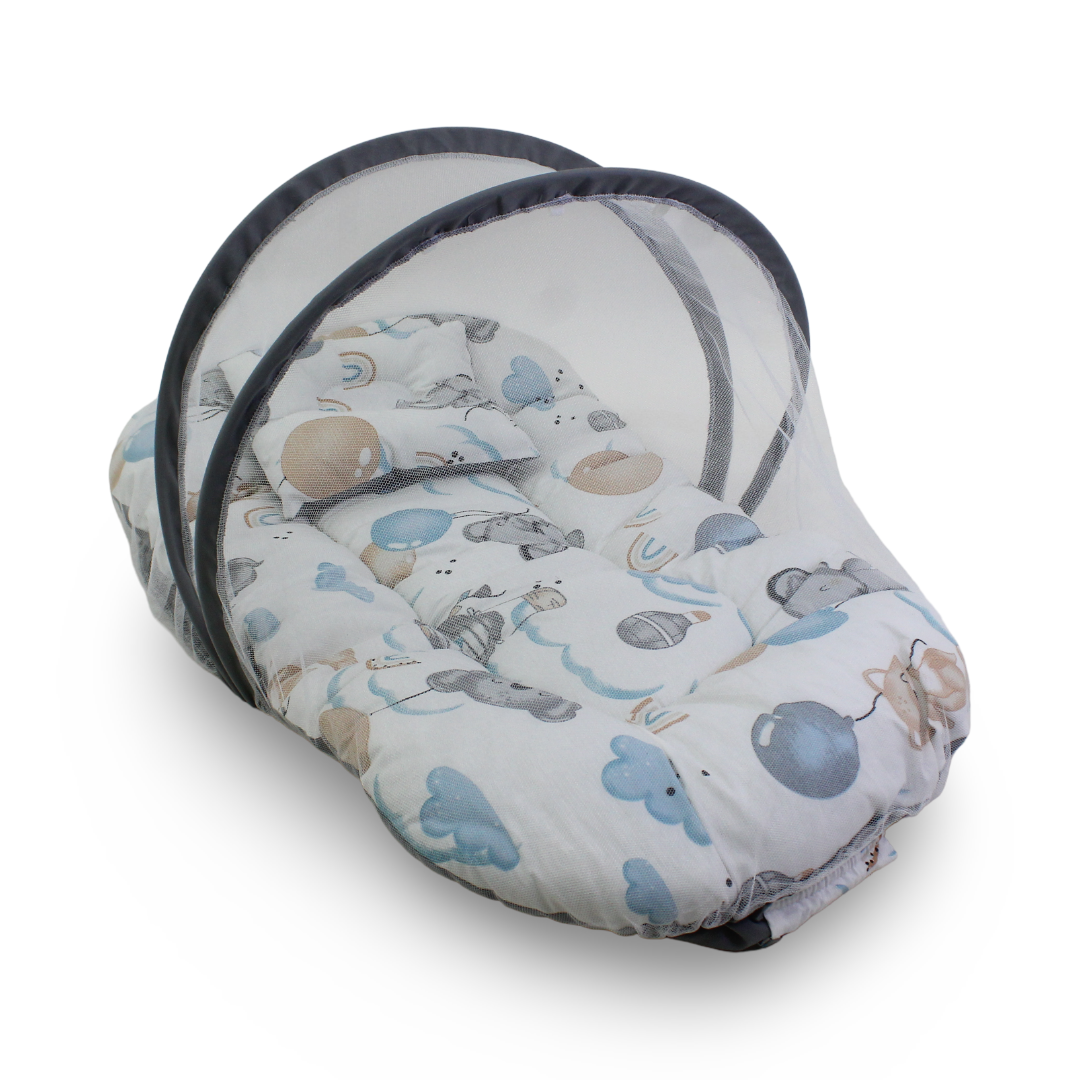 Kiddy Cotton Mosquito Net – Off-White with Elephant & Balloon Print