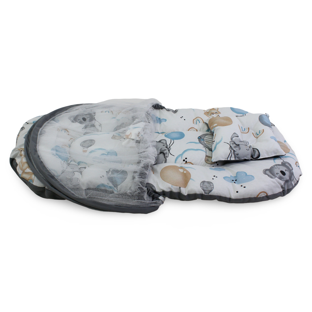 Kiddy Cotton Mosquito Net – Off-White with Elephant & Balloon Print