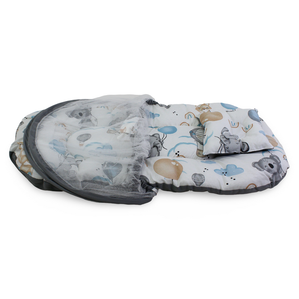 Kiddy Cotton Mosquito Net – Off-White with Elephant & Balloon Print