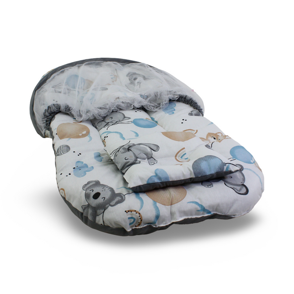 Kiddy Cotton Mosquito Net – Off-White with Elephant & Balloon Print