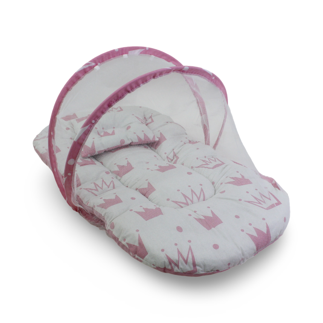 Kiddy Cotton Mosquito Net – Off-White with Crowns Print