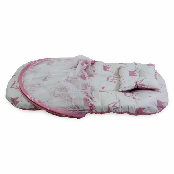 Kiddy Cotton Mosquito Net – Off-White with Crowns Print