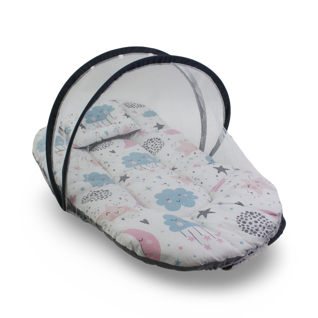 Kiddy Cotton Mosquito Net – Off-White with Cloud Print