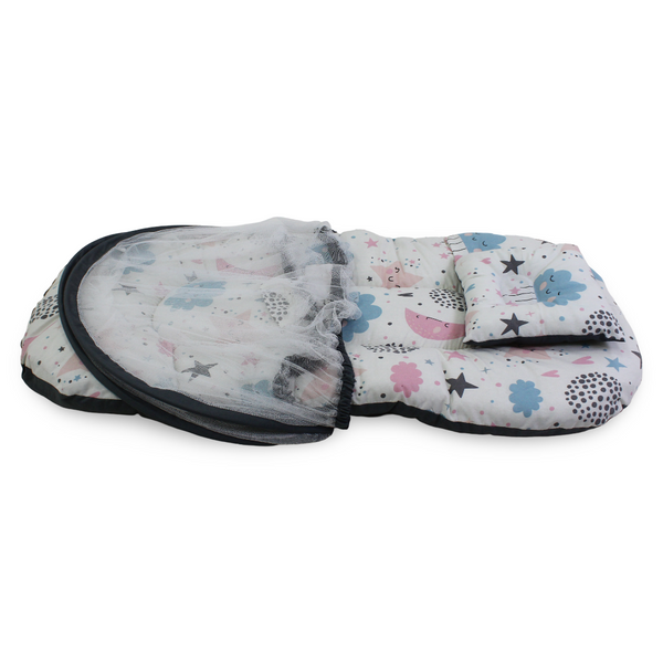 Kiddy Cotton Mosquito Net – Off-White with Cloud Print