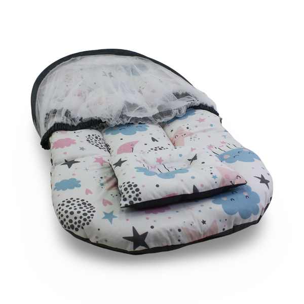 Kiddy Cotton Mosquito Net – Off-White with Cloud Print