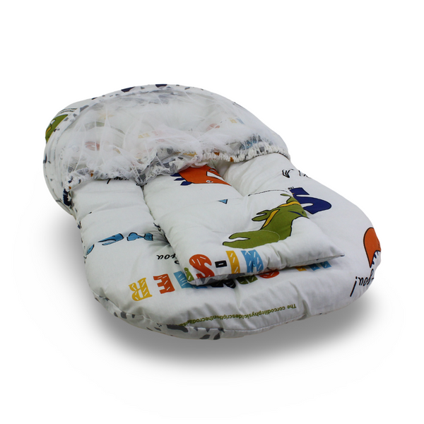 Kiddy Cotton Mosquito Net – Off-White with Dino Print
