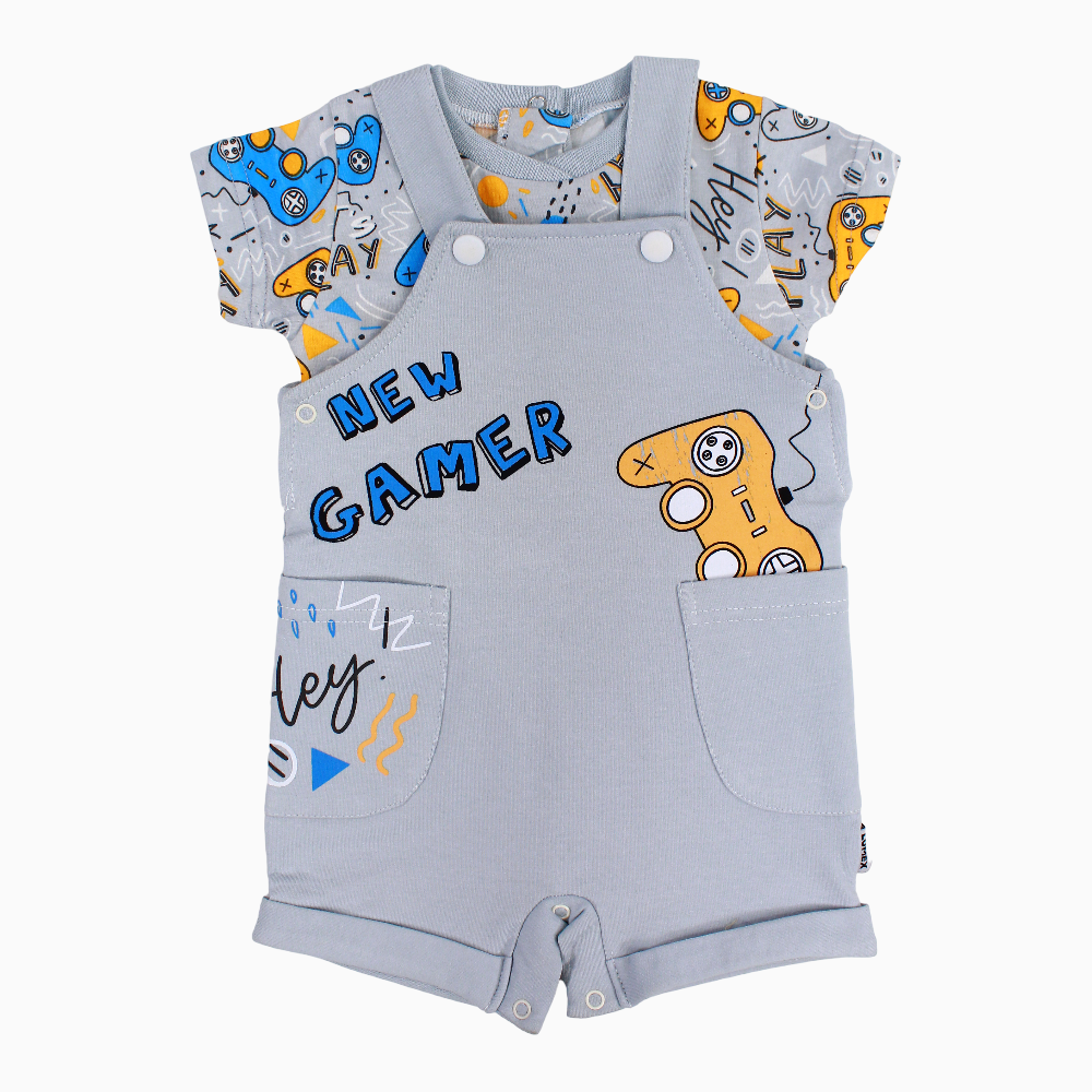 Baby Boys Cotton Romper – Grey with New Gamer Print