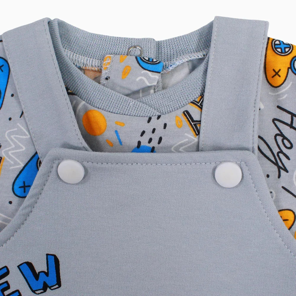 Baby Boys Cotton Romper – Grey with New Gamer Print