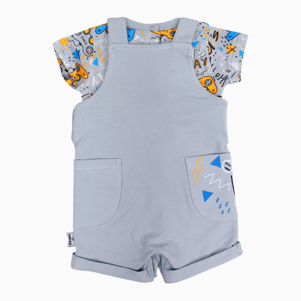 Baby Boys Cotton Romper – Grey with New Gamer Print