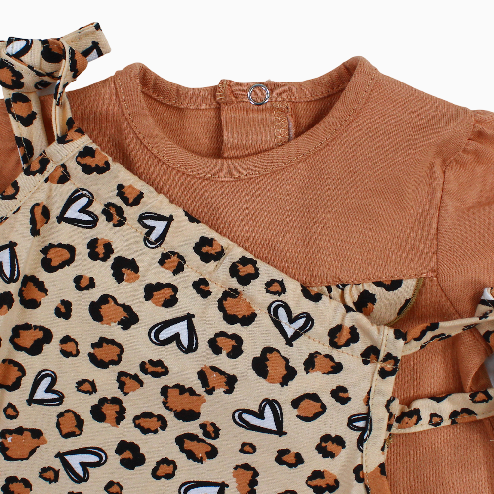 Baby Girls Cotton Romper – Brown with Playful Leopard Print (Pack of 2)