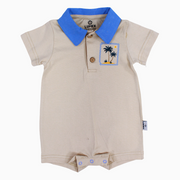 Baby Boys Cotton Romper – Beige with Palm Tree Print