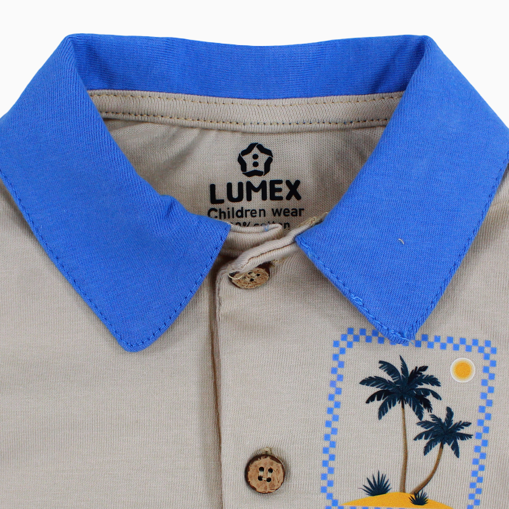 Baby Boys Cotton Romper – Beige with Palm Tree Print