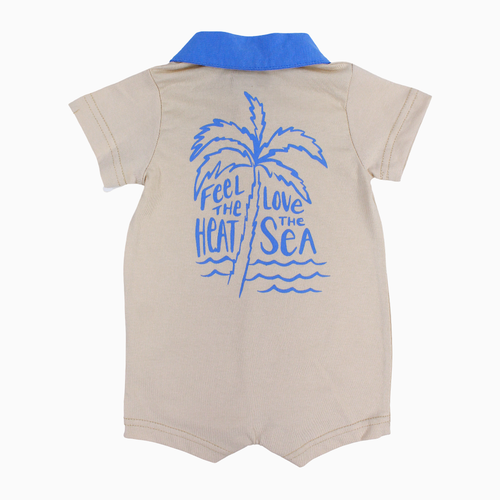 Baby Boys Cotton Romper – Beige with Palm Tree Print