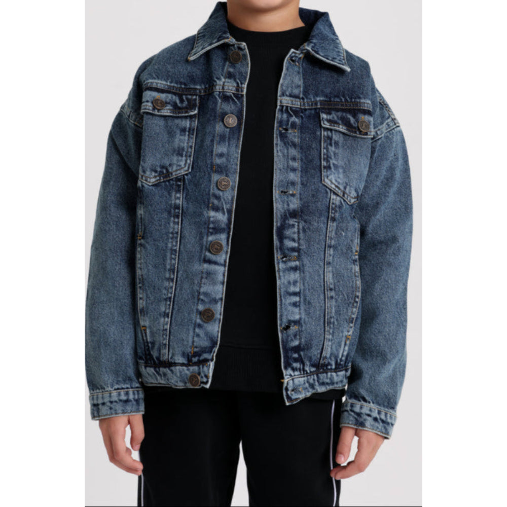 Unisex Long Sleeved Denim Jacket - Navy - Clothing - Playmore