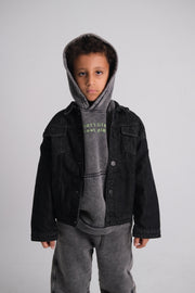 Unisex Black Long-Sleeved Jean Jacket