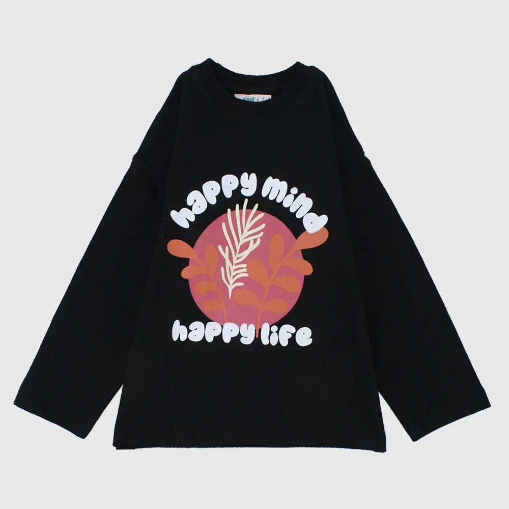 "Happy Mind Happy Life" Long-Sleeved T-Shirt - Clothing - Playmore