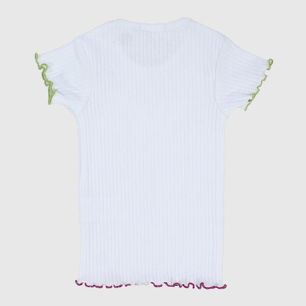"Happy Sun" White Ribbed Short-Sleeved T-Shirt