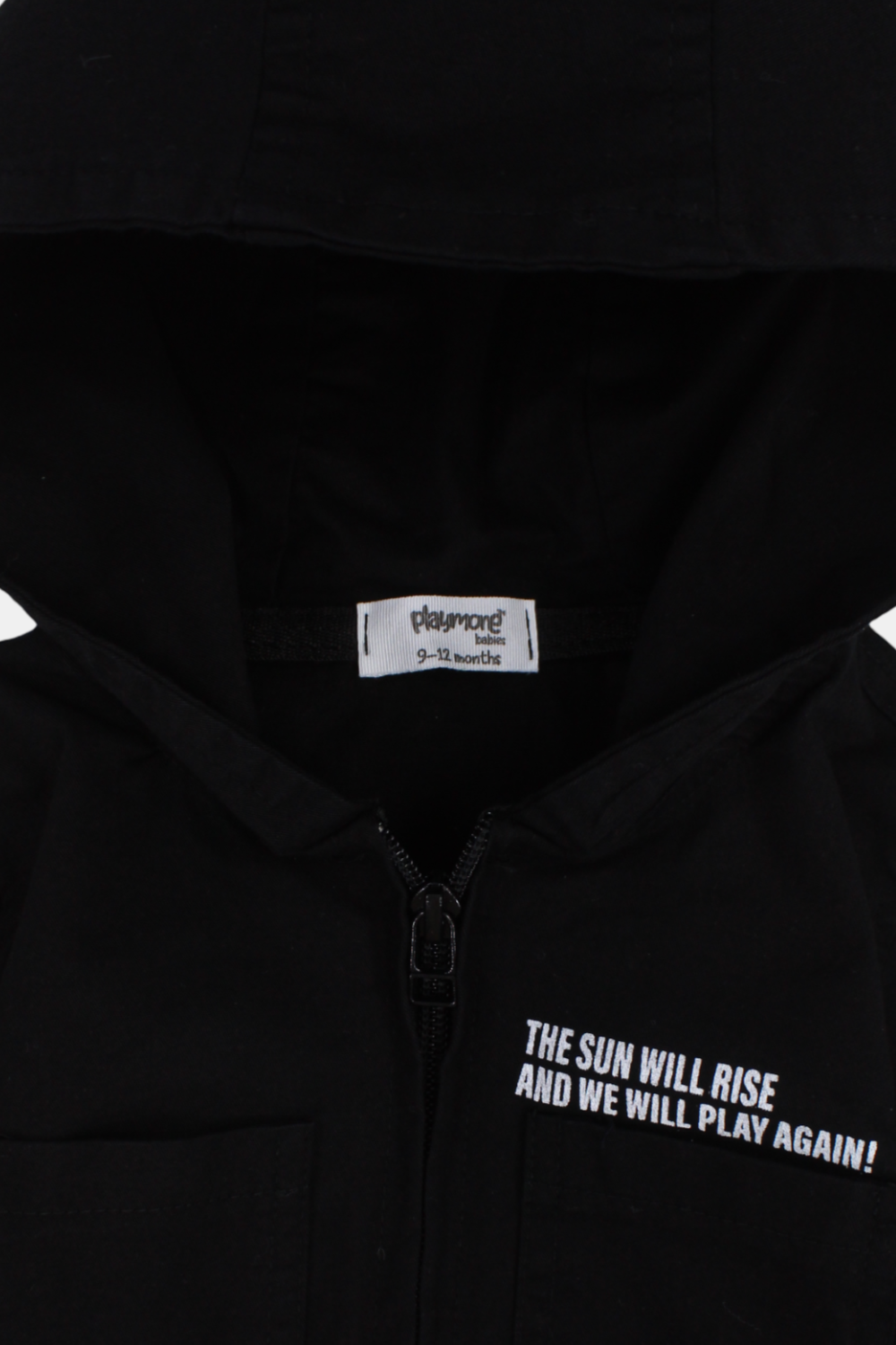 Unisex Baby Gabardine Jacket – Black "THE SUN WILL RISE"