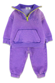 Unisex Baby Cotton 2-Piece Quarter Zip Outfit Set – Purple
