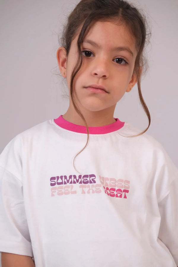 تيشيرت للجنسين "SUMMER VIBES" بأكمام قصيرة – أبيض