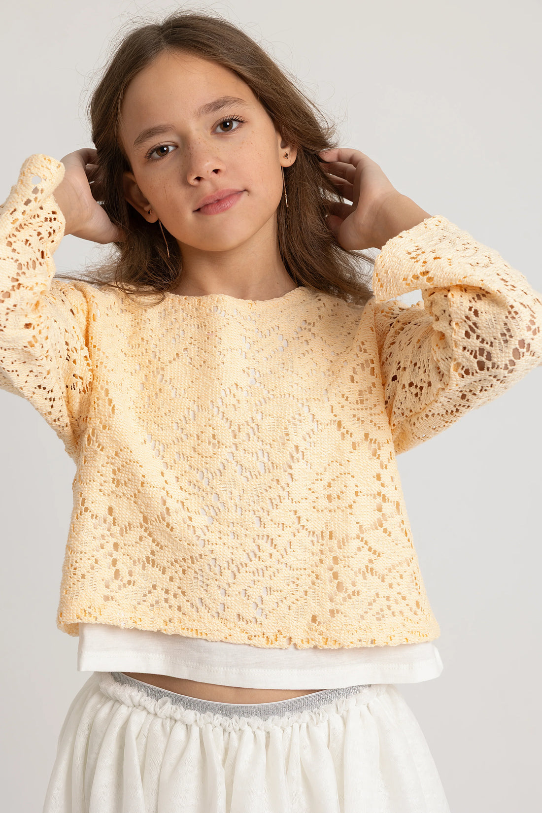 Girls Lace Blouse – Beige - Clothing - Playmore