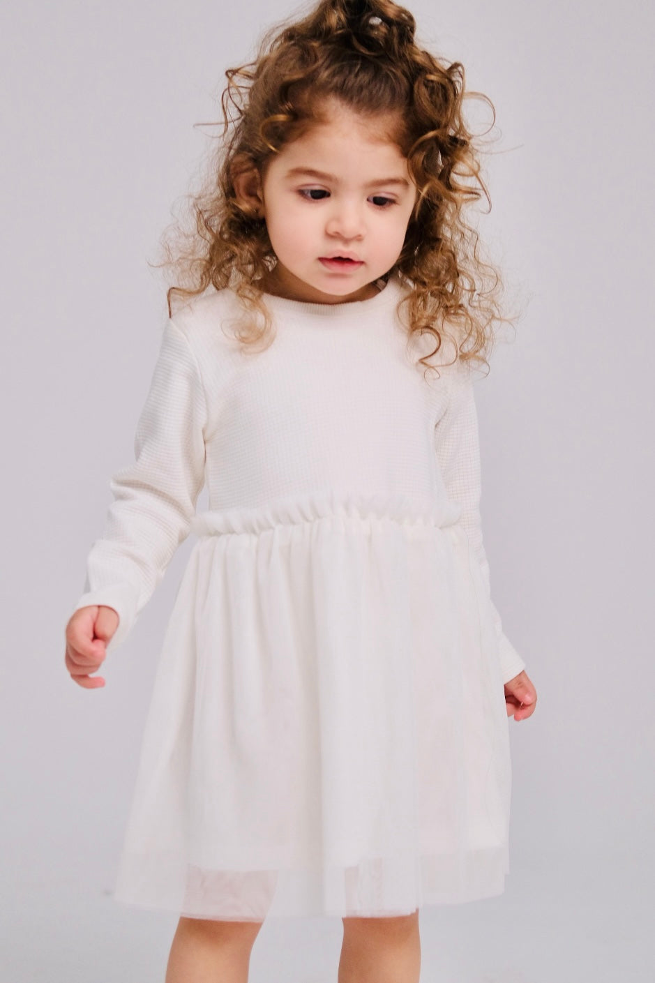 Baby Girls Ribbed Dress – Offwhite