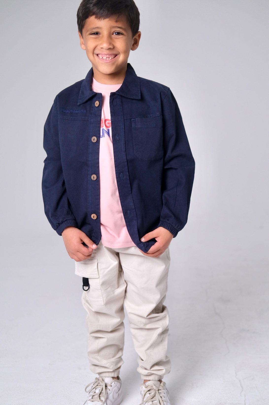 Unisex Kids "Playing Outdoors Club" Gabardine Shirt – Navy