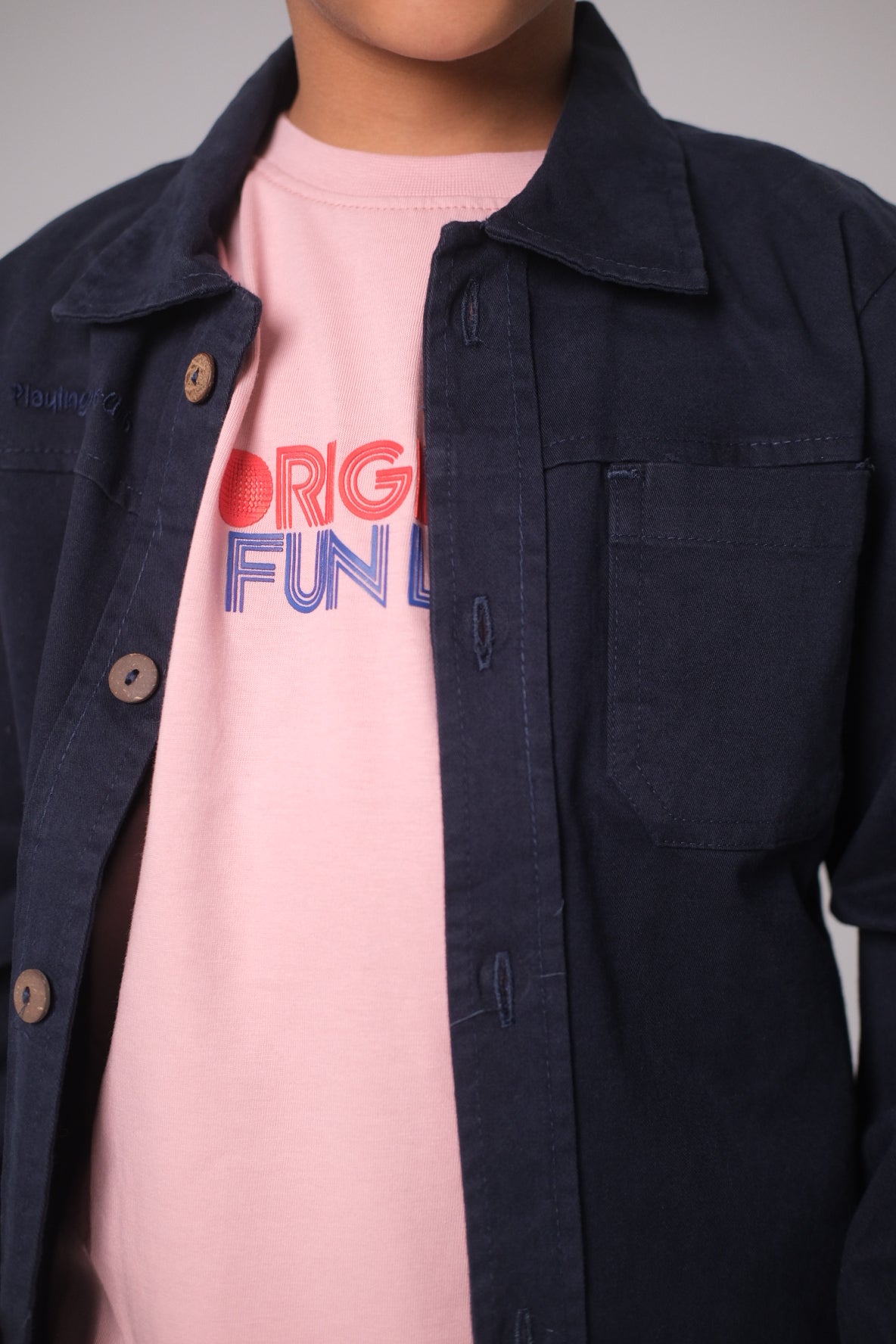 Unisex Kids "Playing Outdoors Club" Gabardine Shirt – Navy