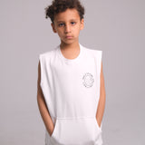 Unisex Sleeveless Cotton T-Shirt – White "Learn Through Play" Design