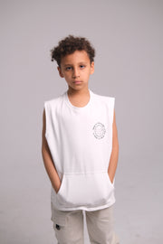 Unisex Sleeveless Cotton T-Shirt – White "Learn Through Play" Design